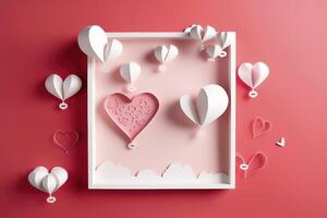 Paper cut style, valentine day with heart balloon and love, photo