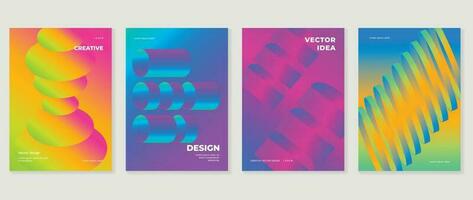 Abstract gradient background vector set. Minimalist style cover template with vibrant perspective 3d geometric prism shapes collection. Ideal design for social media, poster, cover, banner, flyer.