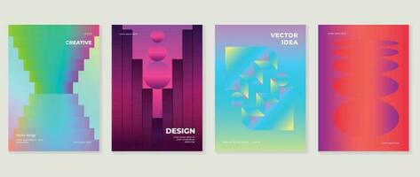 Abstract gradient background vector set. Minimalist style cover template with vibrant perspective 3d geometric prism shapes collection. Ideal design for social media, poster, cover, banner, flyer.