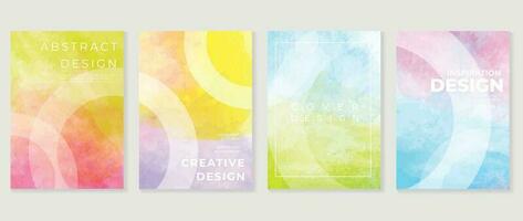 Watercolor art background cover template set. Wallpaper design with circle, square, colorful, geometric shape. Abstract illustration for prints, wall art and invitation card, banner. vector