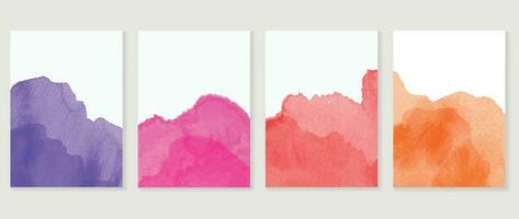 Watercolor art background cover template set. Wallpaper design with paint brush, pink, purple, red, orange color, brush stroke. Abstract illustration for prints, wall art and invitation card, banner. vector