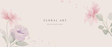 Abstract floral art background vector. Botanical watercolor hand drawn flowers paint brush line art. Design illustration for wallpaper, banner, print, poster, cover, greeting and invitation card. vector