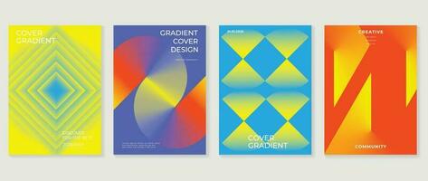 Abstract gradient background vector set. Minimalist style cover template with vibrant perspective 3d geometric prism shapes collection. Ideal design for social media, poster, cover, banner, flyer.