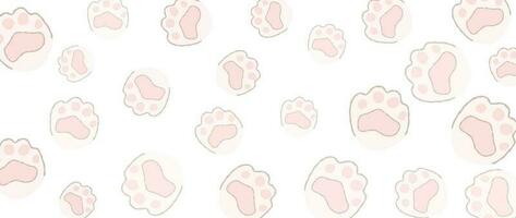 Cute pink paw footprints background vector. Hand drawn animal, pet, cat paw silhouette pattern, kitten, puppy walking. Footsteps illustration design for fabric, decorative, sticker, wallpaper, kids vector