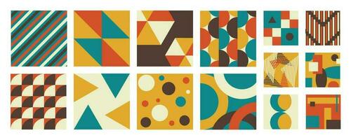 Set of geometric pattern element in 70s style. Retro groovy abstract collection of vibrant colorful shapes, circles, polygon. Modern trendy illustration design for cover, fabric, poster, wall art. vector