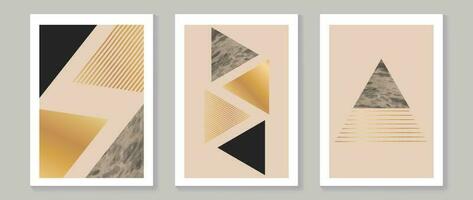 Abstract geometric wall art background vector. Set of modern wall decoration with shapes, circle, triangle, lines, gold, marble texture. Trendy wallpaper illustration for interior, print, cover. vector