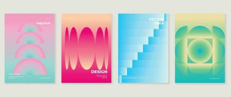 Abstract gradient background vector set. Minimalist style cover template with vibrant perspective 3d geometric prism shapes collection. Ideal design for social media, poster, cover, banner, flyer.