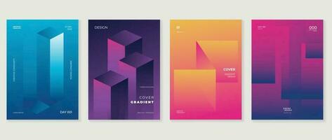 Abstract gradient background vector set. Minimalist style cover template with vibrant perspective 3d geometric prism shapes collection. Ideal design for social media, poster, cover, banner, flyer.