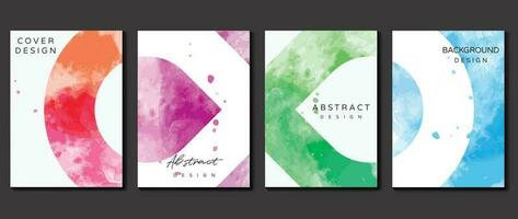 Watercolor art background cover template set. Wallpaper design with infinity, blue, pink, red, green, orange, geometric shape. Abstract illustration for prints, wall art and invitation card, banner. vector