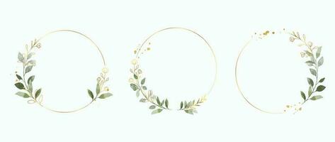 Luxury botanical gold wedding frame elements on white background. Set of polygon, circle, glitters, leaf branches. Elegant foliage design for wedding, card, invitation, greeting. vector