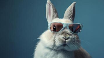 Cool bunny with sunglasses on colorful background. photo