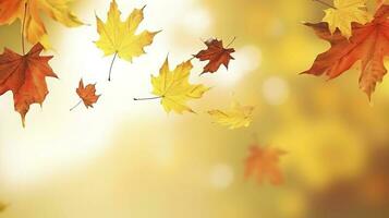 otoño natural antecedentes con amarillo y rojo arce hojas son volador y que cae abajo, generar ai foto