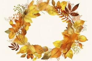 yellow autumn maple leaves frame isolated with white background, generate ai photo