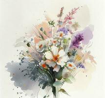 a bouquet of flowers on  white background, watercolor, Generate Ai photo