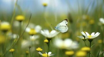 abstract nature spring Background, spring flower and butterfly, generate ai photo