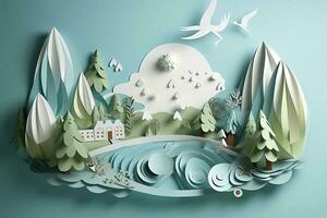 Paper art , Ecology and world water day , Saving water and world Environment day, environmental protection and save earth water , Generate Ai photo