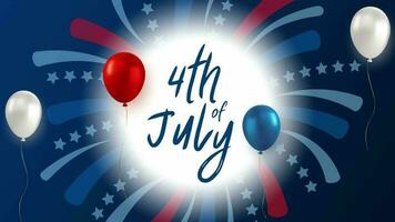 gelukkig 4e van juli - gelukkig onafhankelijkheid dag juli 4e Verenigde Staten van Amerika onafhankelijkheid dag tekst animatie met vliegend ballonnen 4k video