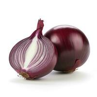 Red onion with cut in half isolated on white background, generate ai photo