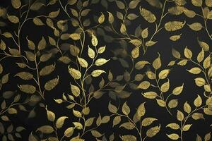 3d wallpaper mural. golden branches leave. black art background, generate ai photo