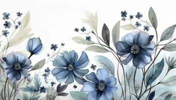 Abstract floral art background vector. Botanical watercolor hand painted blue flowers and leaf branch with line art. , generate ai photo