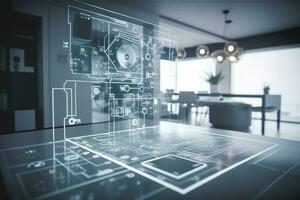 Modern smart home management systems use augmented reality, Smart building, The smart home isolated background, Generate Ai photo
