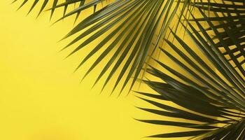 Tropical palm leaves isolated on bright yellow background. g, generate ai photo