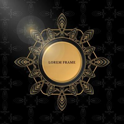 abstract flourish frame design in gold and black