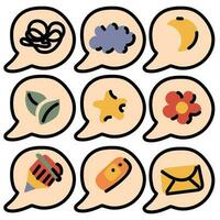 A set of stickers for social networks with a flat design in the form of a speech bubble with a black outline. Isolated vector illustrations for online communication, social networks web design Planner