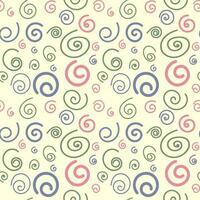 Abstract seamless pattern with colored coils on a white background. Falling spinning ovals. Vector textured illustration for festive wrapping paper, textiles or wallpaper