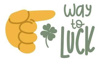 A banner with an illustration of a large cartoon hand, which shows the direction towards luck. The index finger points to the right, the direction. Good luck there. Inspirational banner horizontal vector