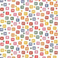 Color pattern of numbers in retro colors. Printing on textiles and paper. A scattering of square shapes with numbers and rhombuses forming a texture, background cover. Fat illustration. School vector