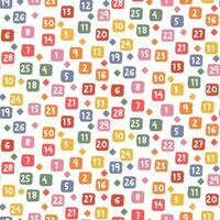 Color pattern of numbers in retro colors. Printing on textiles and paper. A scattering of square shapes with numbers and rhombuses forming a texture, background cover. Fat illustration. School vector