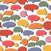 A pattern of speech bubbles of different colors and shapes with a black glare. Background of balloons for inscriptions. A set of flat lamps in the style of dialogue, conversation, cartoons and comics vector