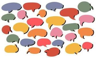 A set of speech bubbles of different colors and shapes with a black glare. A set of balloons for inscriptions. A set of flat lamps in the style of dialogue, conversation, used in cartoons and comics vector