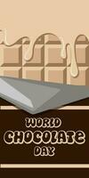 Vector hand-drawn illustration of a white chocolate bar with streaks and in a package for World Chocolate Day. The inscription World Chocolate Day - July 11. Idea for a poster, banner, leaflet