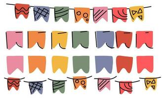 A set of square flags with decoration. Stickers for a diary, sketches, diary, printing. Colorful streamers and garlands to indicate joyful events in life. Holiday card vector