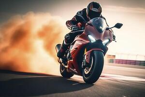 Extreme athlete Sport Motorcycles Racing on race track, photo