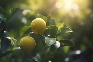 Lemon tree garden background created with technology photo