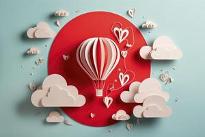 Paper cut style, valentine day with heart balloon and love, photo