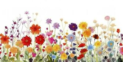 Abstract floral art background vector. Wallpaper of spring colorful flowers garden. Isolated on white for greeting cards, Easter, thanksgiving. Spring set, background , generate ai photo