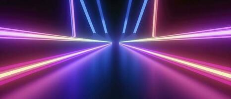 3d rendering, rounded pink blue neon lines, glowing in the dark. Abstract minimalist geometric background. Ultraviolet spectrum. Cyber space. Futuristic wallpaper, generate ai photo