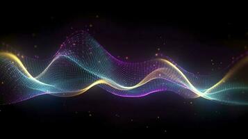 abstract background with glowing purple and golden and blue wavy lines, generate ai photo