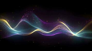 abstract background with glowing purple and golden and blue wavy lines, generate ai photo