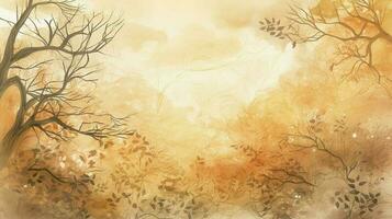 Autumn background with watercolor leaves on top, in the style of light orange and light beige, high resolution, simple designs, generat ai photo