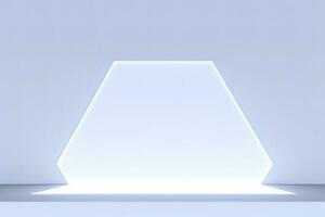 Realistic podium display with neon white lights, Product display background with light frame, White prodium product display with light effect, neon lights background, generate ai photo