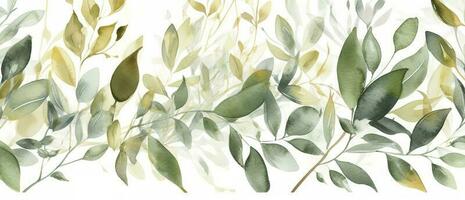 Watercolor seamless border - illustration with green gold leaves and branches, for wedding stationary, greetings, wallpapers, fashion, backgrounds , generate ai photo