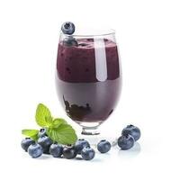 Tasty blueberry smoothie in glass isolated on white background, generate ai photo