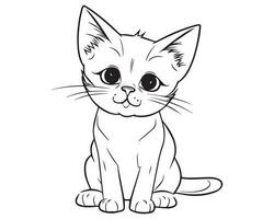 A drawing of a cat with a black outline. Silhouette line art cat coloring page vector