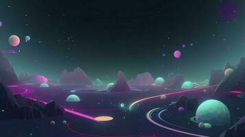 stars capes galaxy screenshot and wallpaper, in the style of whimsical cartoon style, light blue and magenta, luminous spheres, toycore, mysterious forms, generat ai photo