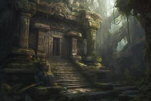 illustration of ancient temple ruins in a jungle photo